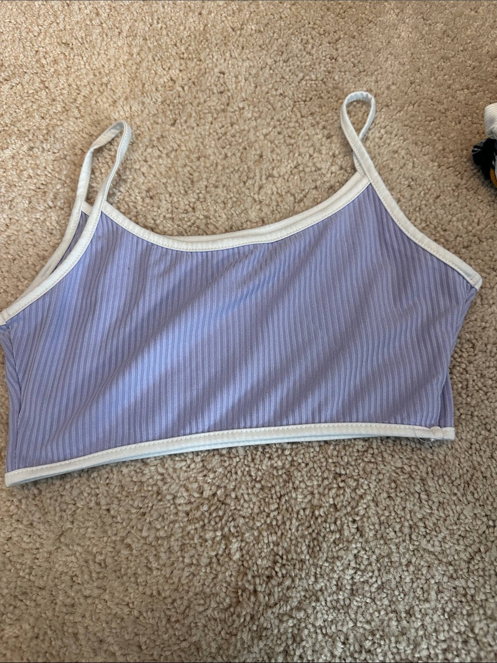 SHEIN Lavender Ribbed Crop Cami with White Trim